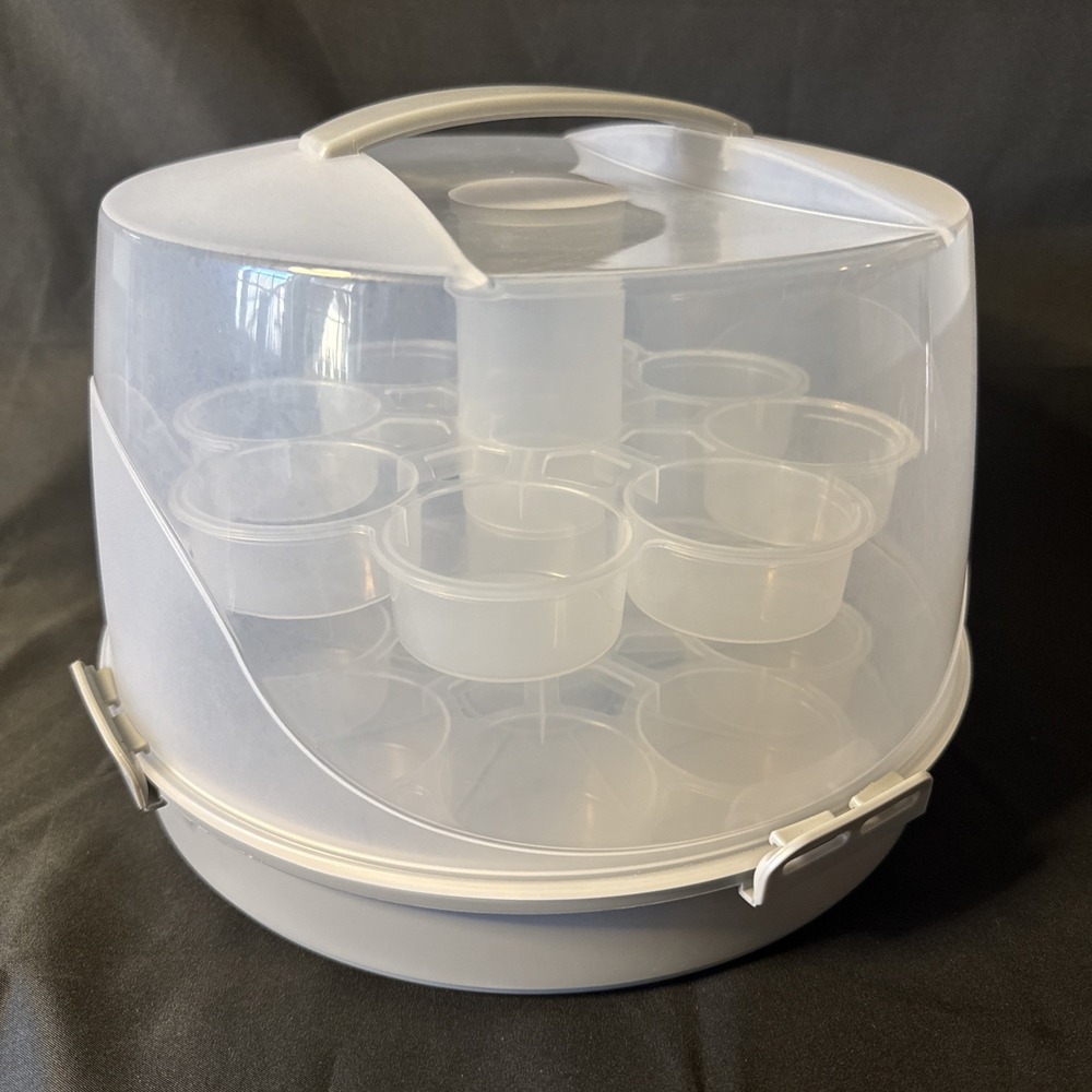 Super Cute Cake and 2-Tier Cupcake Carrier Holder, with Handle. Clear. NIB